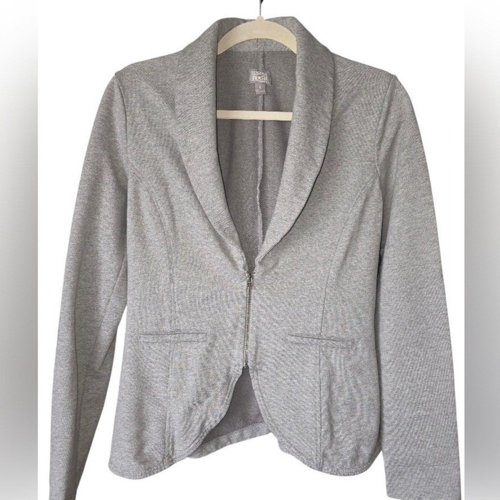 Converse Women's Heather Gray Blazer Front Zipper Faux pockets 100% Cotton Large